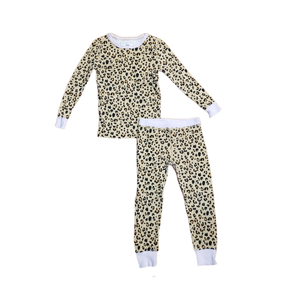 Crewcuts Size 5 Leopard Print Glitter Two Piece Long John Pajamas